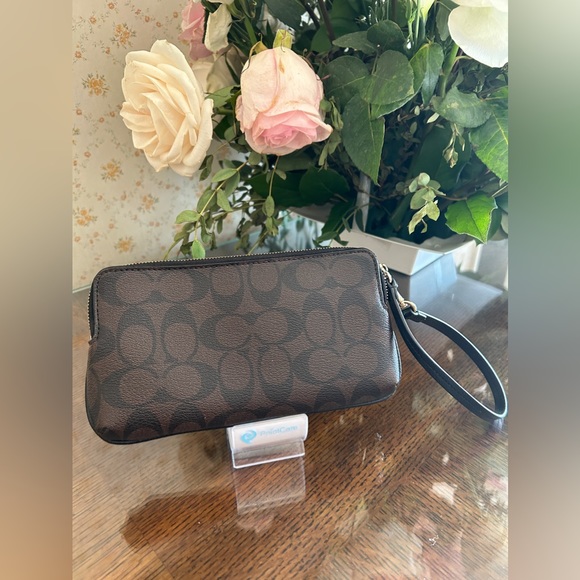 Coach Signature Brown Wristlet - Picture 3 of 12